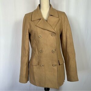 Delia's Women's Quilted Wool Blend Double Breasted Tan Pea Coat Jacket Size M